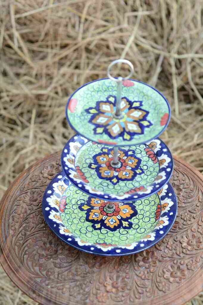 Blue Pottery Cup cake serving tray - Duplicate IMG # 2