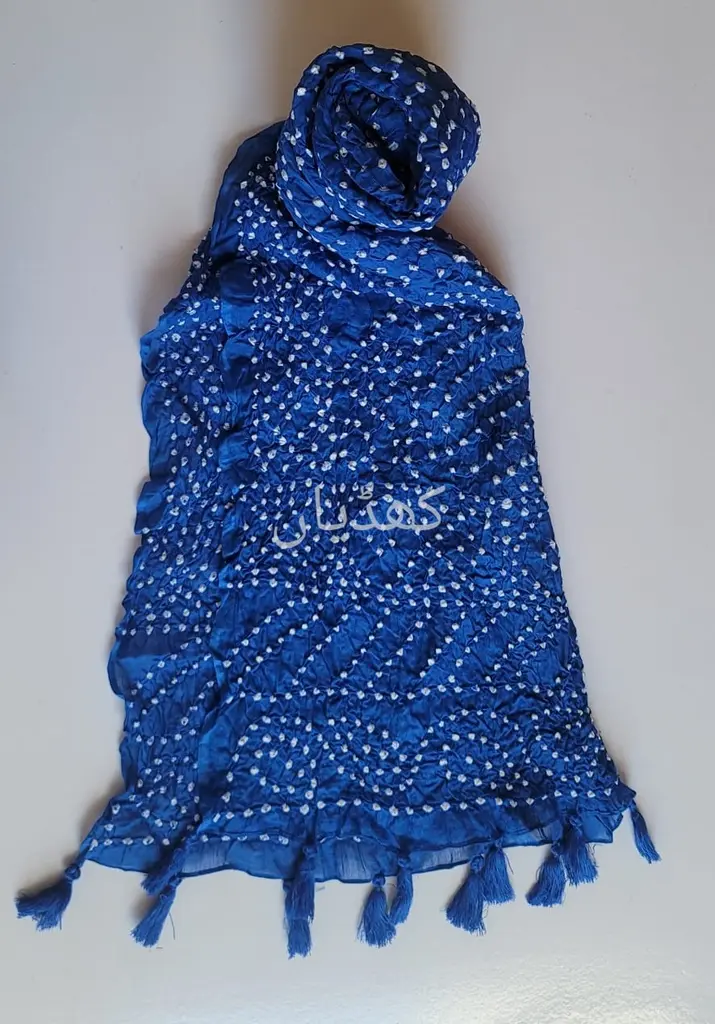 [VC-RK00029] Royal Blue Hand-Knotted Chunri Dupatta Pure Lawn Fabric.webp