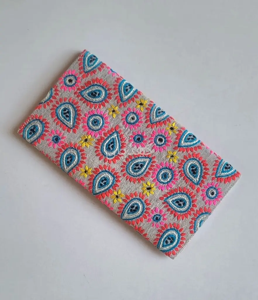 [VC-RK00045] Dove Grey Wallet with Hand Embroidery  Limited Edition Compact Wallet for Cash, Cards & Phone.webp