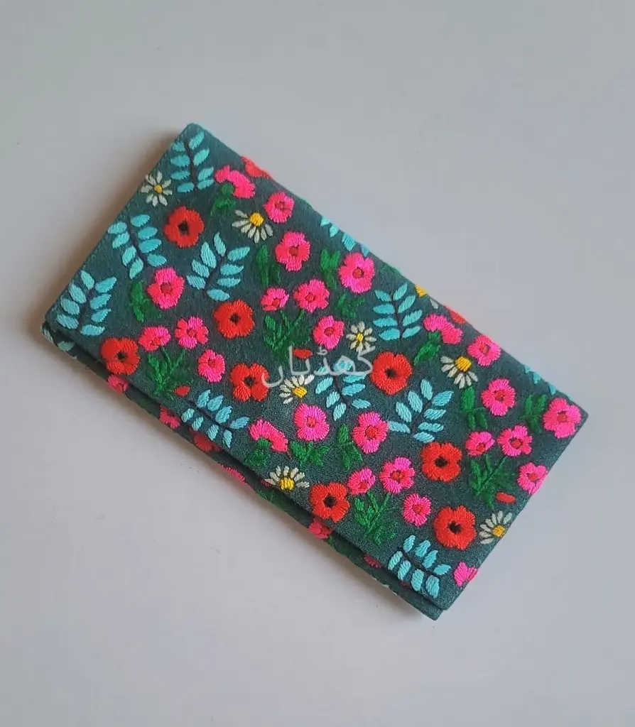 [VC-RK00047] Vivid Viridian Wallet with Hand Embroidery  Limited Edition Compact Wallet for Cash, Cards & Phone.webp
