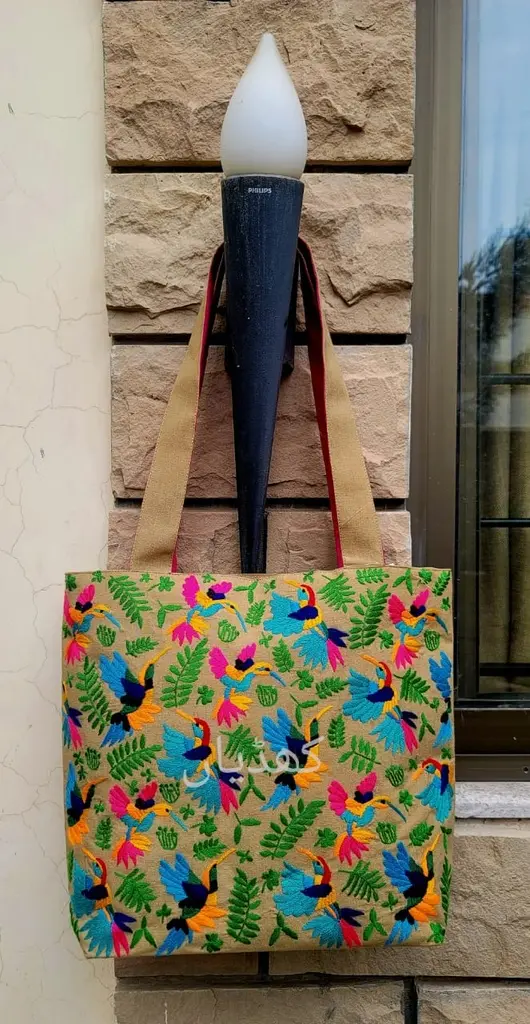 [VC-RK00010] Handcrafted Limited Edition Bag Fuchsia, Turquoise, & Burnt Orange Birds in Precision Embroidery.webp