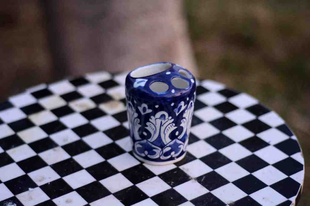 Blue pottery Pen holder / Brush holder  - Duplicate IMG # 1