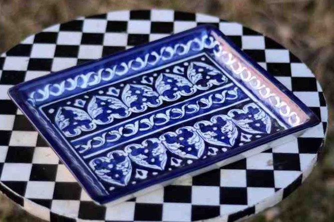 Blue Pottery Fruit Dish