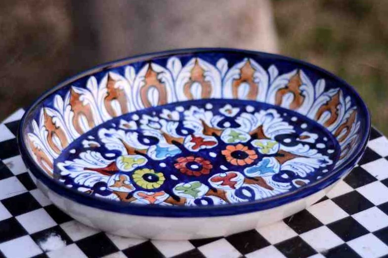 Blue Pottery Fruit Dish