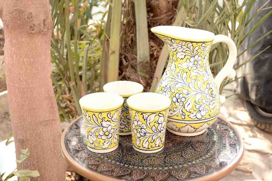 Blue Pottery 6 Glass Water Set