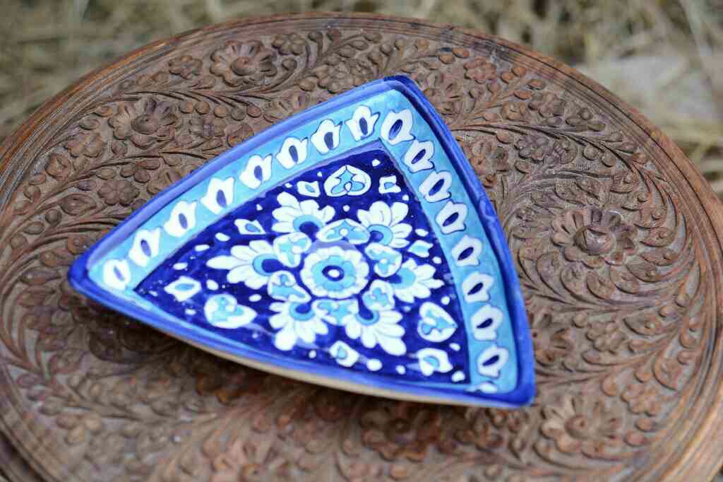 Blue Pottery Triangular Dish