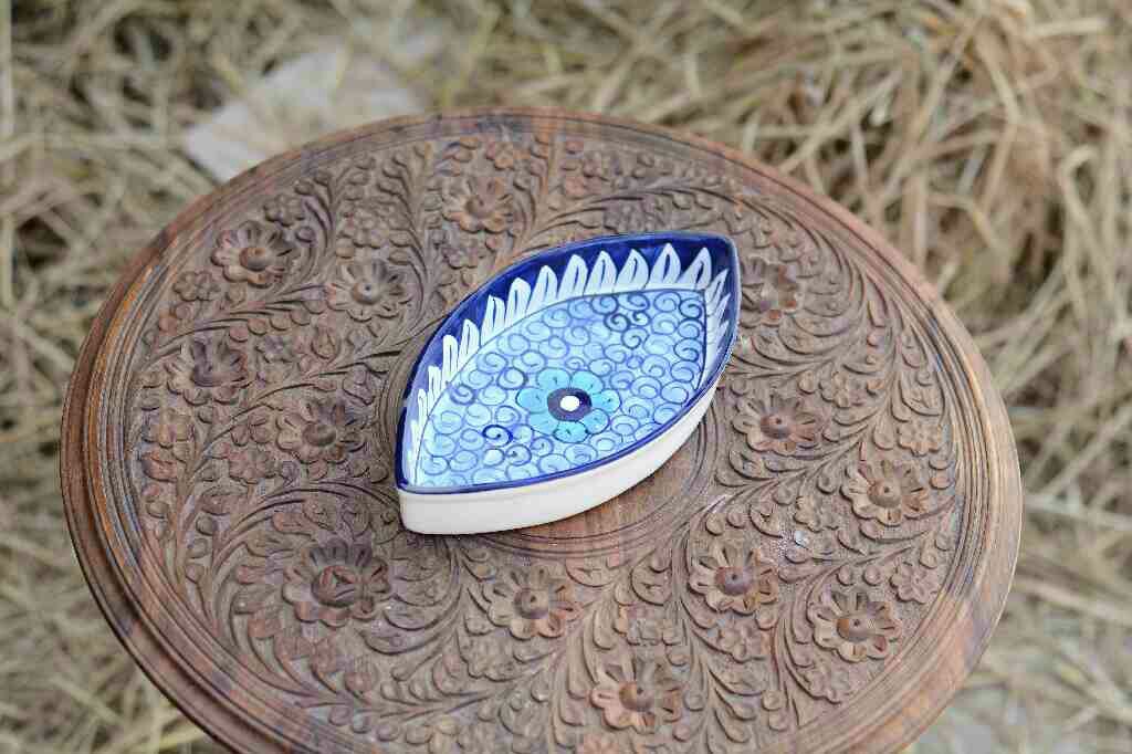 Blue Pottery Oval Shape Serving Dish
