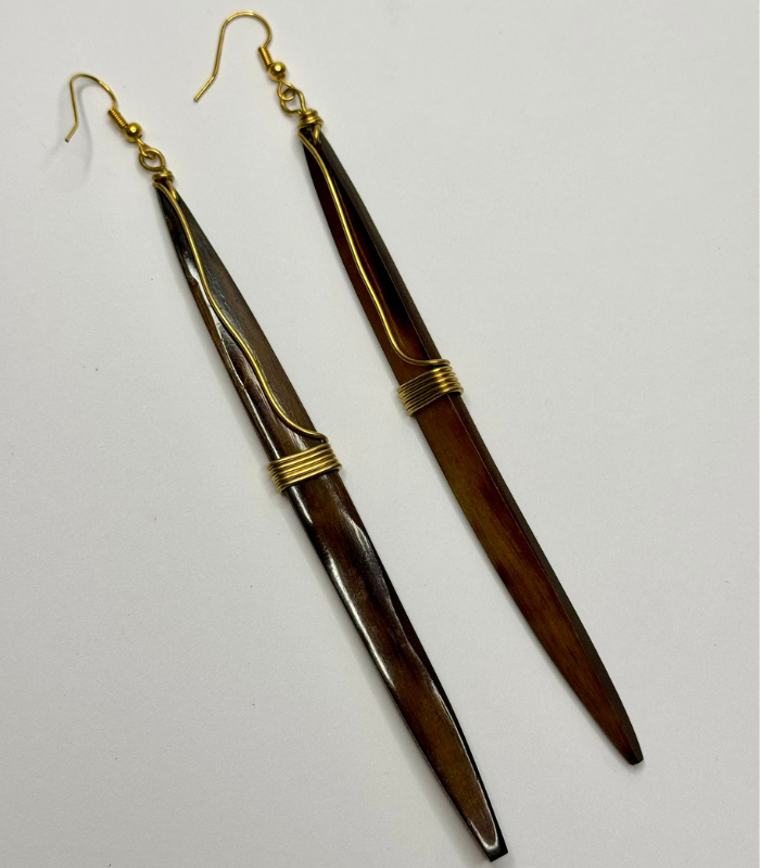 African Handmade Bone & Brass Earrings – Brown
