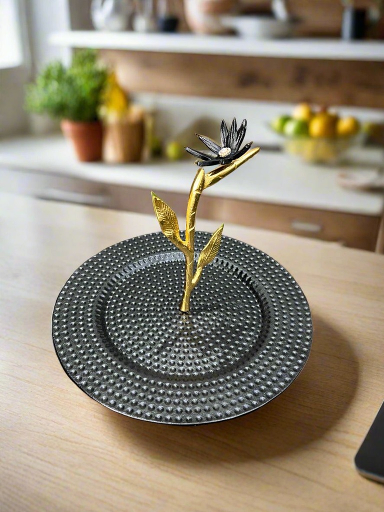 Hammered Sandwich Plate with Stem Flower
