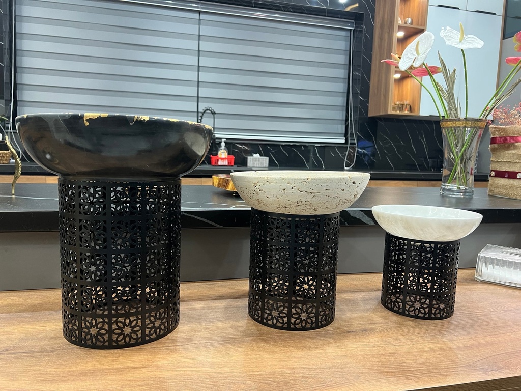 Marble Bowl Deep with Metal Stand- 30Cm