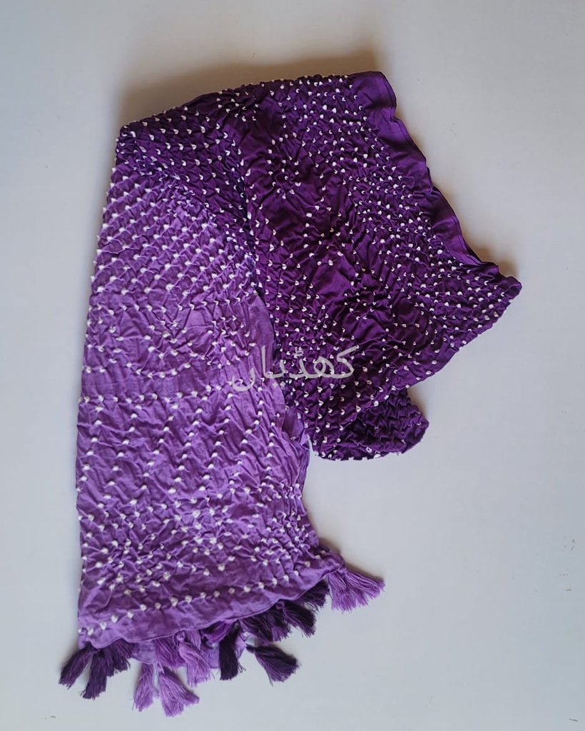Dark & Light Purple Hand-Knotted Chunri Dupatta Pure Lawn