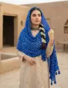 Royal Blue Hand-Knotted Chunri Dupatta Pure Lawn Fabric