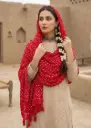 Red Hand-knotted Chunri Stole Pure Lawn Fabric