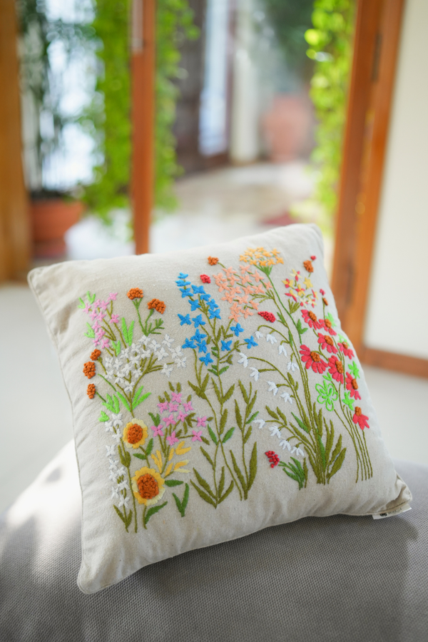FloraStitch Cushion Cover