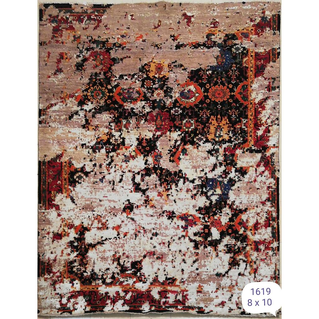Modern Area Rug/ Carpet. Abstract Designing. Authentic. Handmade. Double-Knotted. Silk & Wool. 8 x 10 ft
