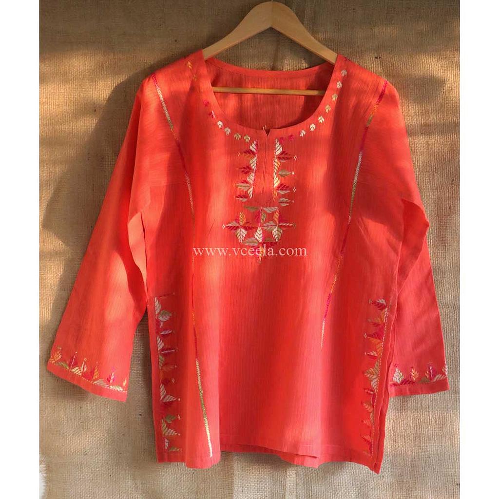 Orange hand embroidered Kurta