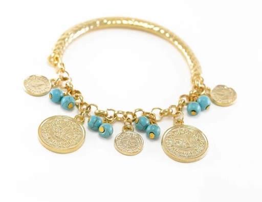 [PK3205-JW-BNG-011479] Coin Bracelet (with turquoise beads)