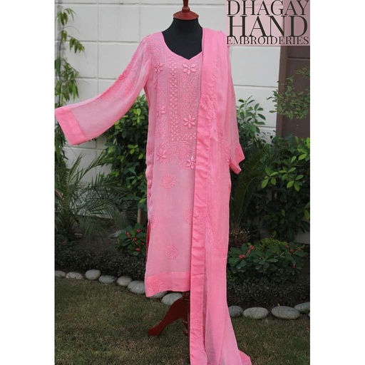 [PK4663-CW-PRT-014424] 3 Piece Hand Embroidered Chiffon
