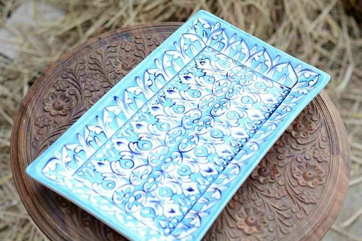[PK0363-HM-TRY-026005] Blue Pottery Rectangular Dish