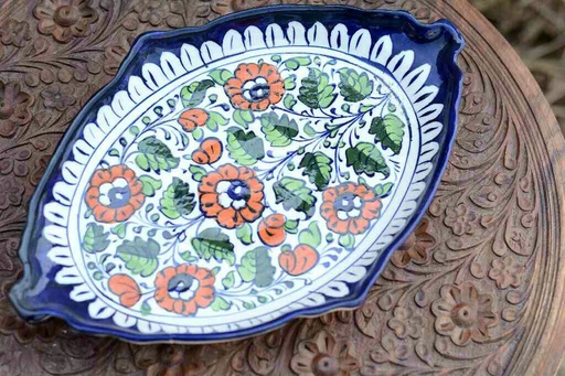 [PK0363-HM-TRY-026016] Blue Pottery Triangular Dish
