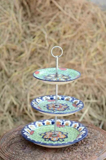 [PK0363-HM-TRY-026090] Blue Pottery Cup cake serving Tray