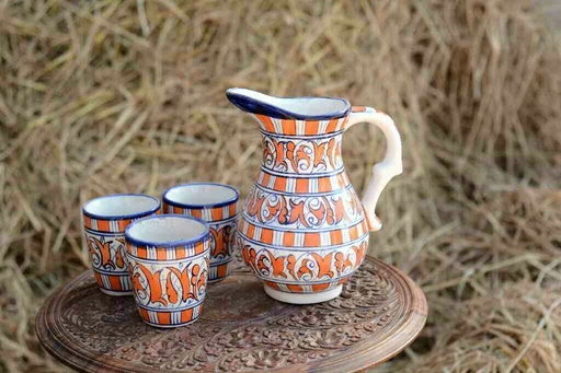 [PK0363-HM-TBW-026237] Blue Pottery Water Set