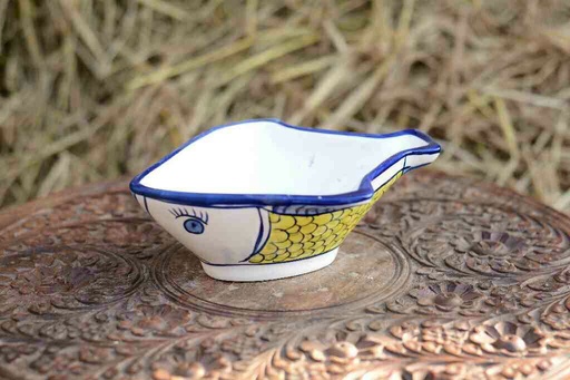 [PK0363-CF-BPO-026389] Blue Pottery Fish Design Raita Bowl
