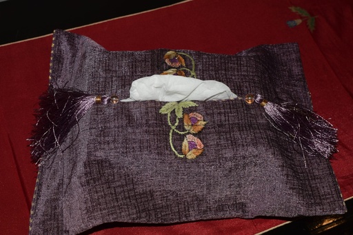 [VC-EG-TB-17] TB-17 Plum Jacquard Tissue Box Cover with Hand Embroidery