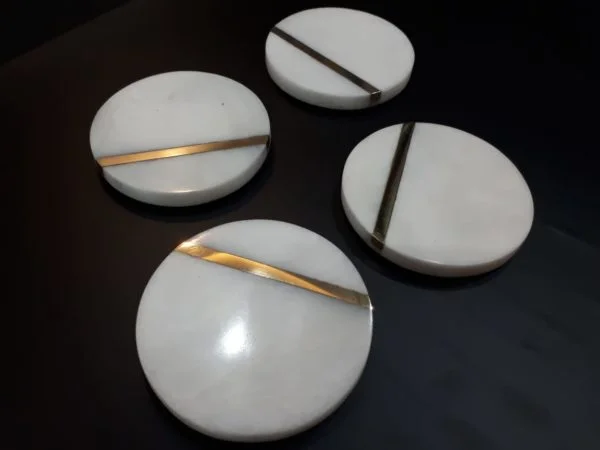 [VC-RAKH-BIC-10101] Marble Coasters – Brass Inlay