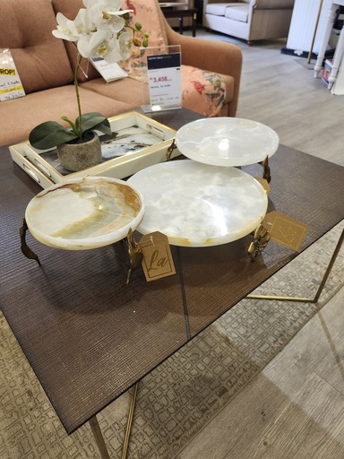 [VC-LAH-047] Marble Plate Flat With Brass Stand - (20 Cm)
