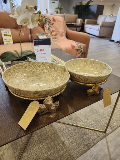 [VC-LAH-058] Marble Bowl Deep With Brass Stand - (25 Cm)