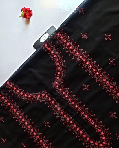 [VC-RK00011] Classic Midnight Black & Scarlet Ensemble – Intricate Needlework & Mirrors, Limited Edition Ethnic Masterpiece – Unstitched – Shirt and Trouser