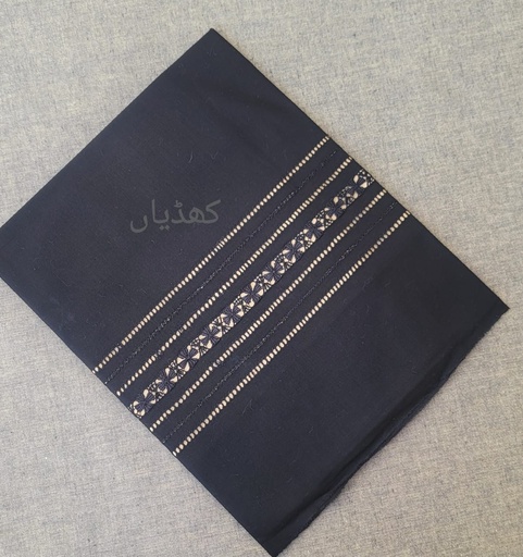 [VC-RK00025] Black Hand-Embroidered Tarkashi Shalwar Fabric Soft Cotton Unstitched Lower, Trouser, Bottom