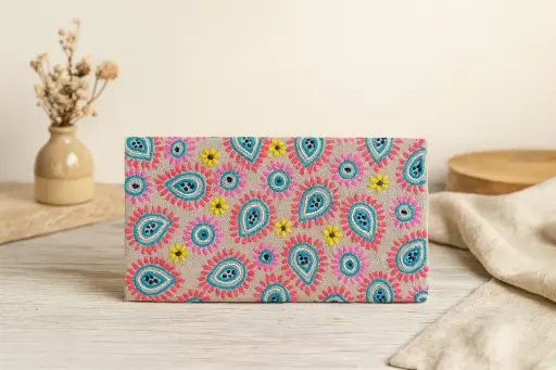 [VC-RK00045] Dove Grey Wallet with Hand Embroidery – Limited Edition Compact Wallet for Cash, Cards & Phone